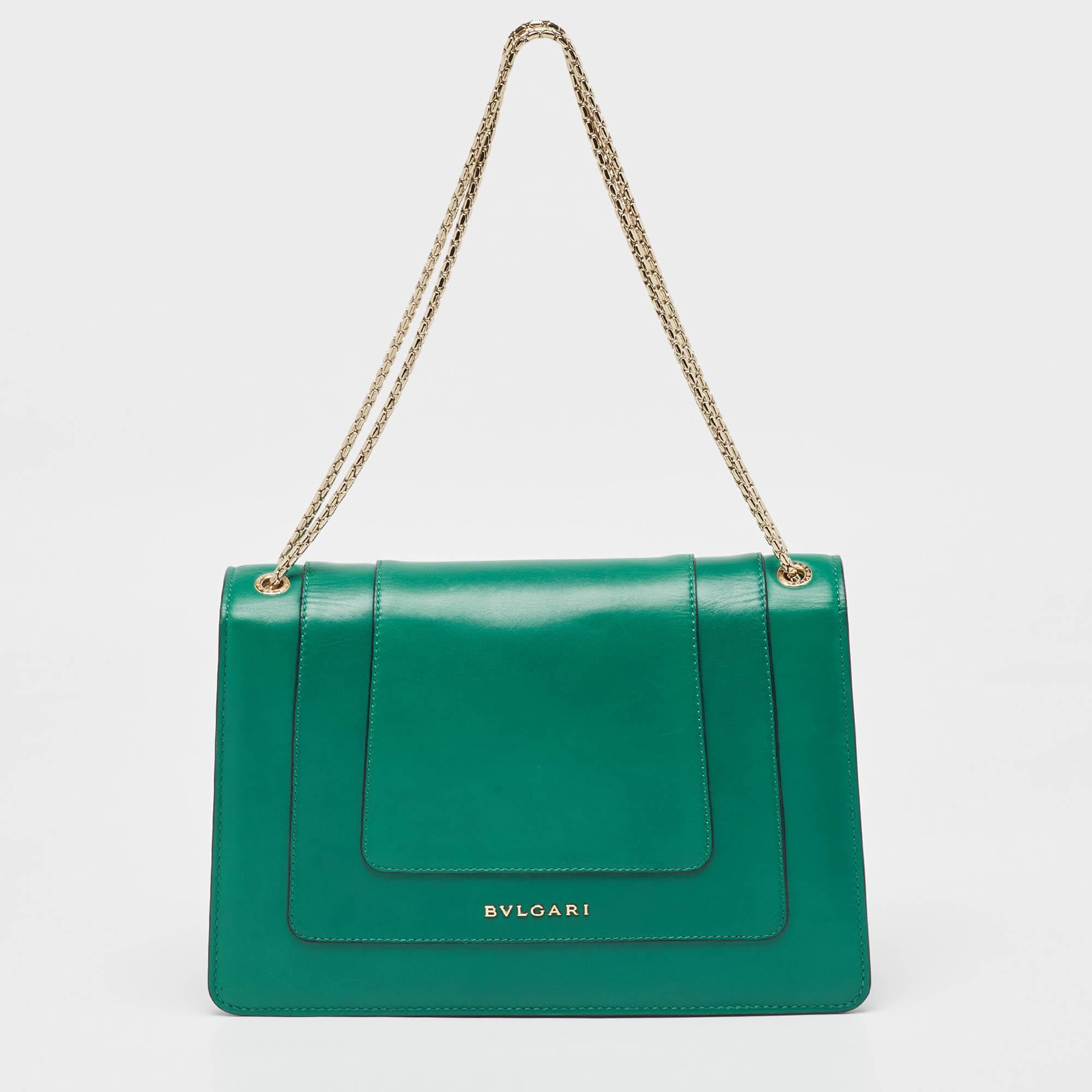 Women's Bvlgari Green Leather Medium Serpenti Forever Shoulder Bag