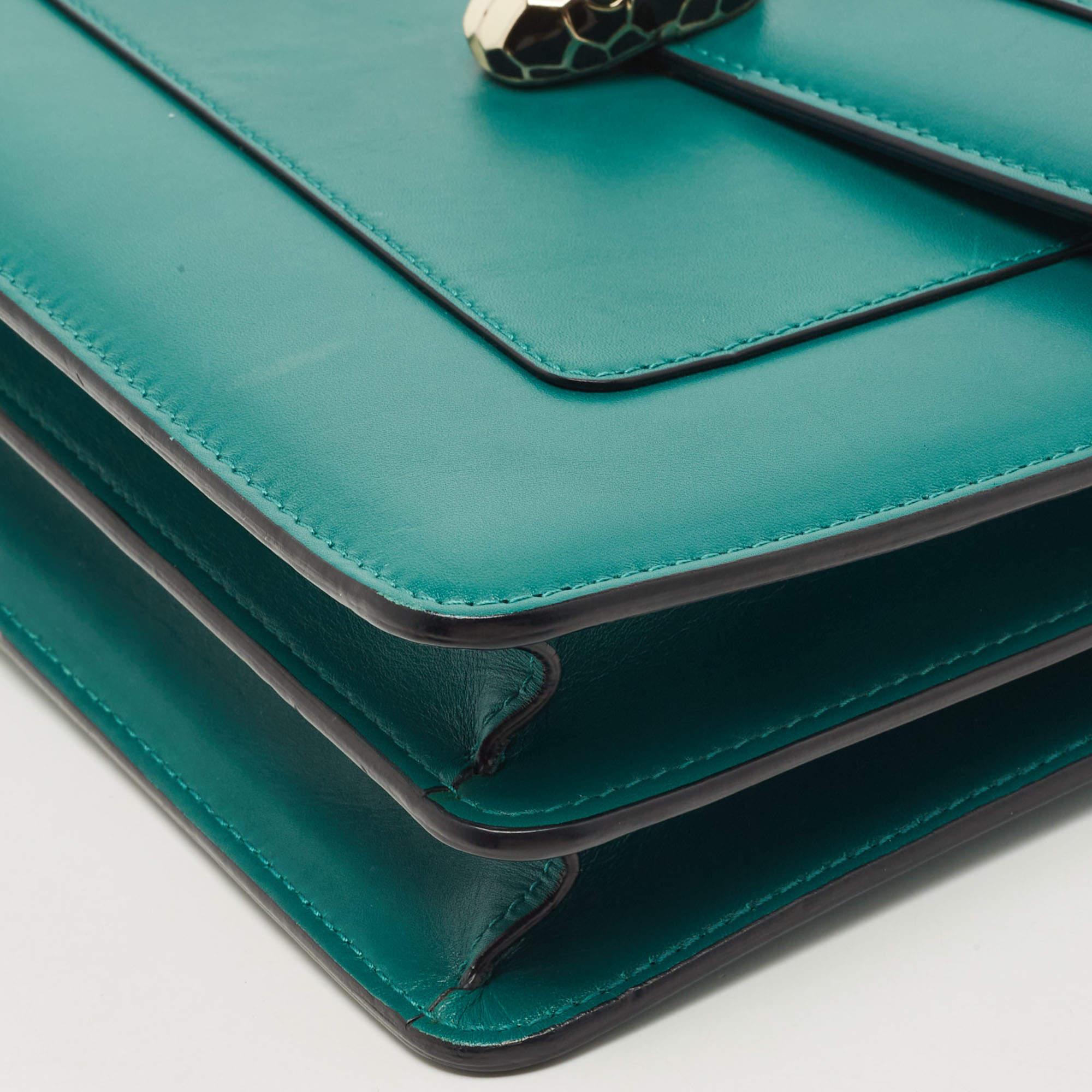 Women's Bvlgari Green Leather Medium Serpenti Forever Top Handle Bag
