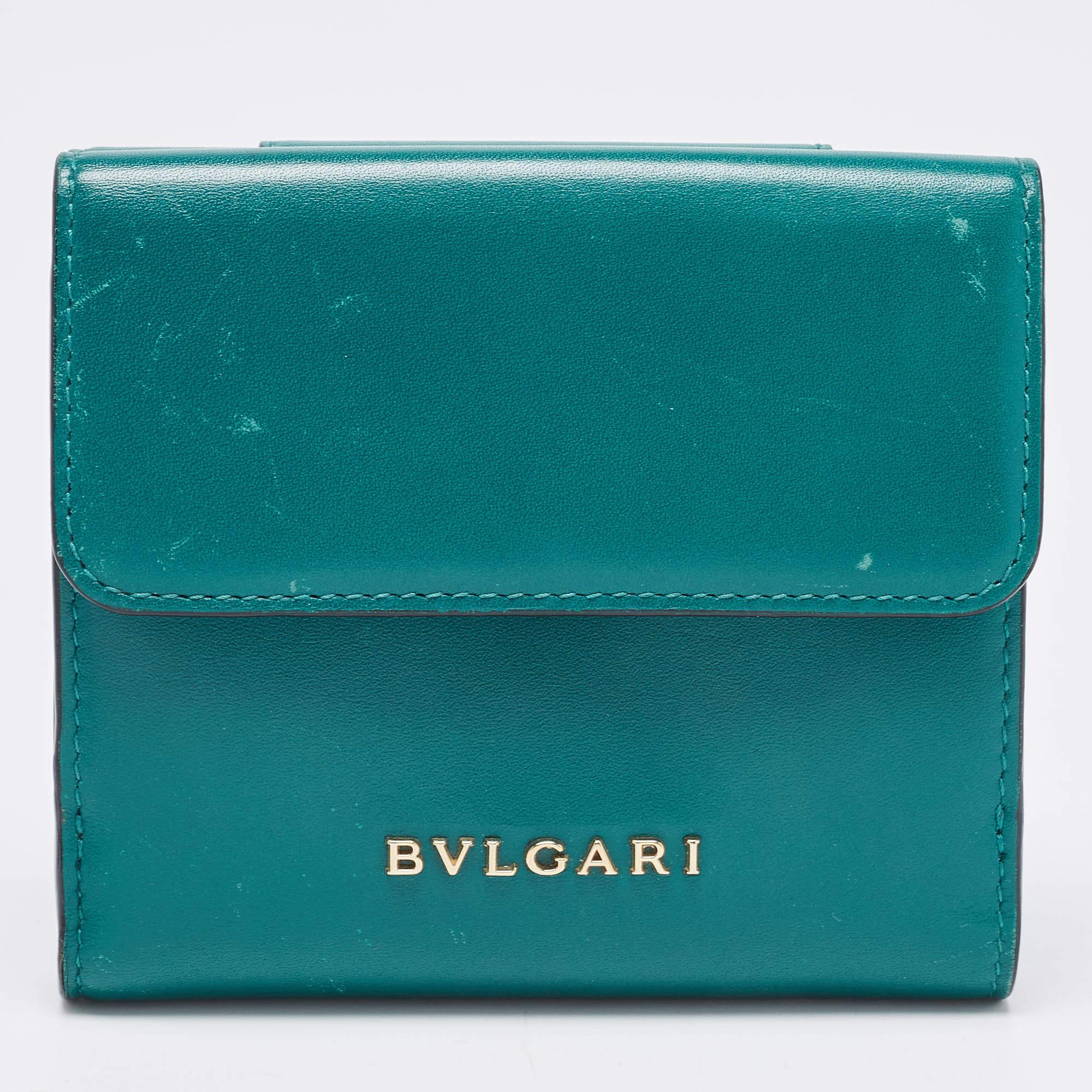 Bvlgari Green Leather Serpenti Forever Trifold Wallet 2