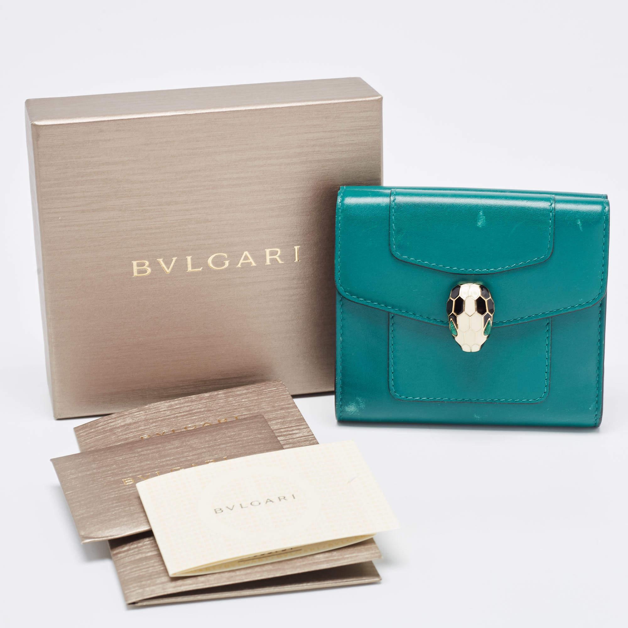 Bvlgari Green Leather Serpenti Forever Trifold Wallet 4