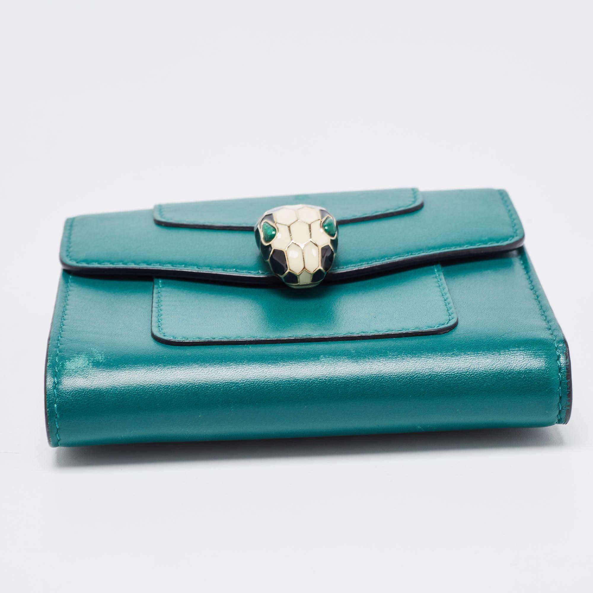 Bvlgari Green Leather Serpenti Forever Trifold Wallet 5
