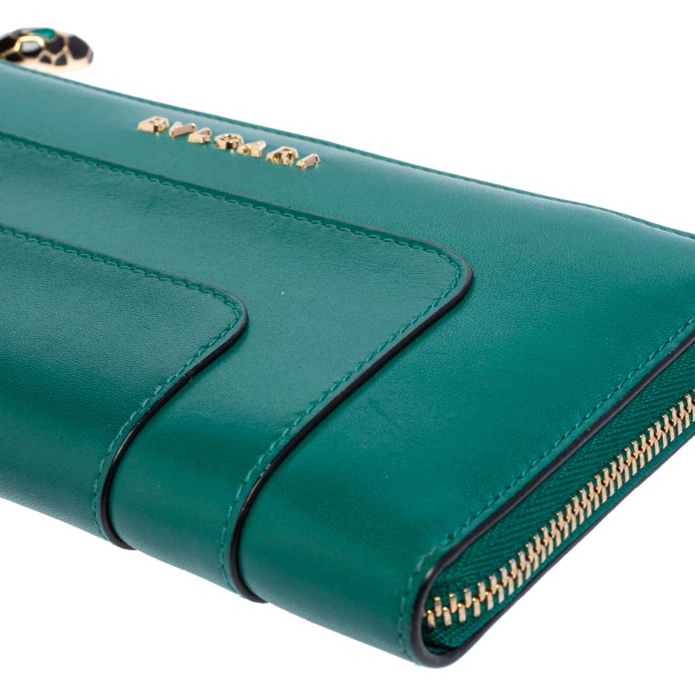Bvlgari Green Leather Serpenti Forever Wallet 2