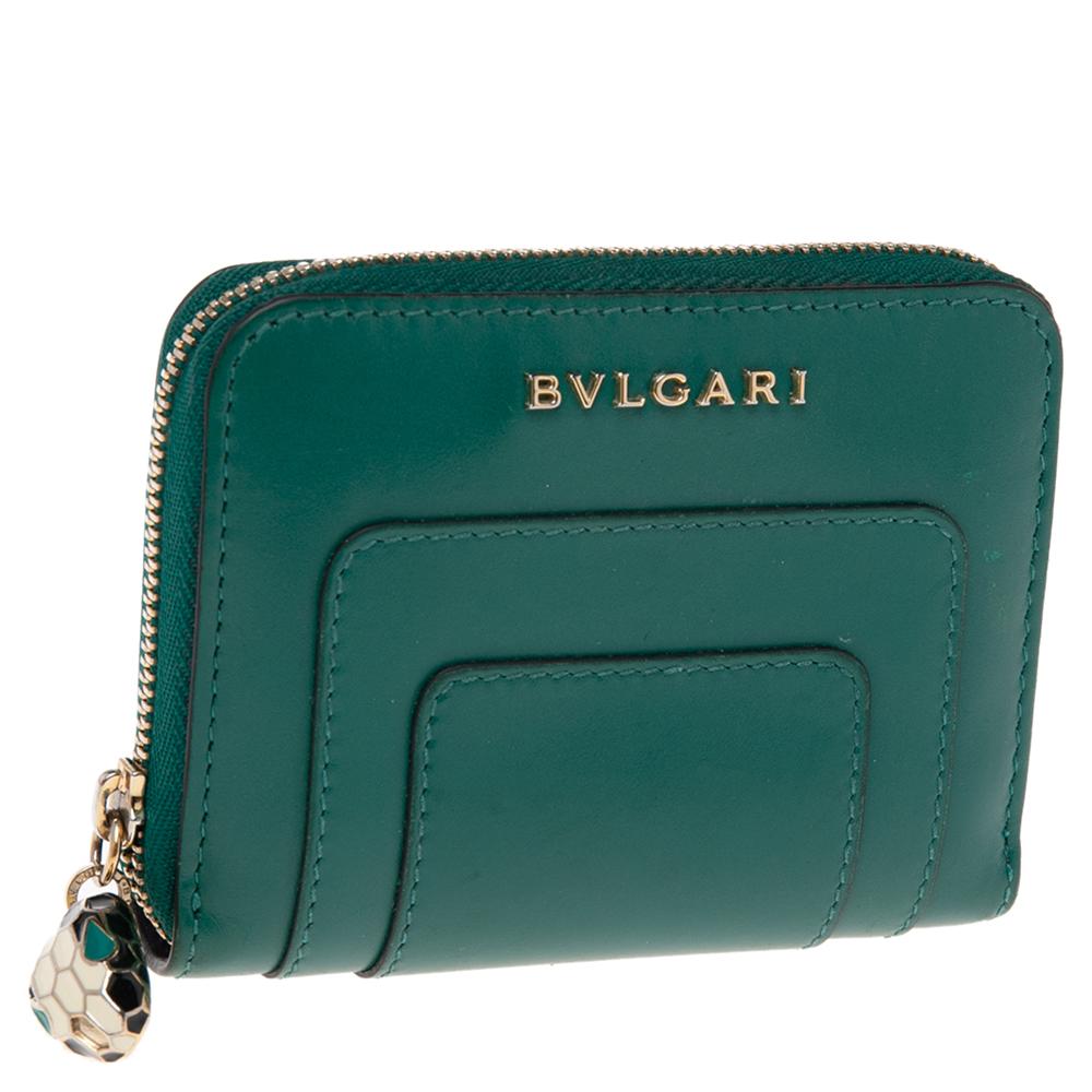 Bvlgari Green Leather Serpenti Forever Zip Compact Wallet 3