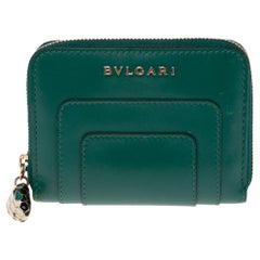 Bvlgari Green Leather Serpenti Forever Zip Compact Wallet