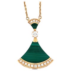 Bvlgari Green Malachite 18k Yellow Gold Round Diamond Necklace MSRP $5450