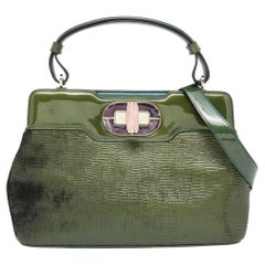 Bvlgari - Sac à poignée en cuir verni vert Isabella Rossellini