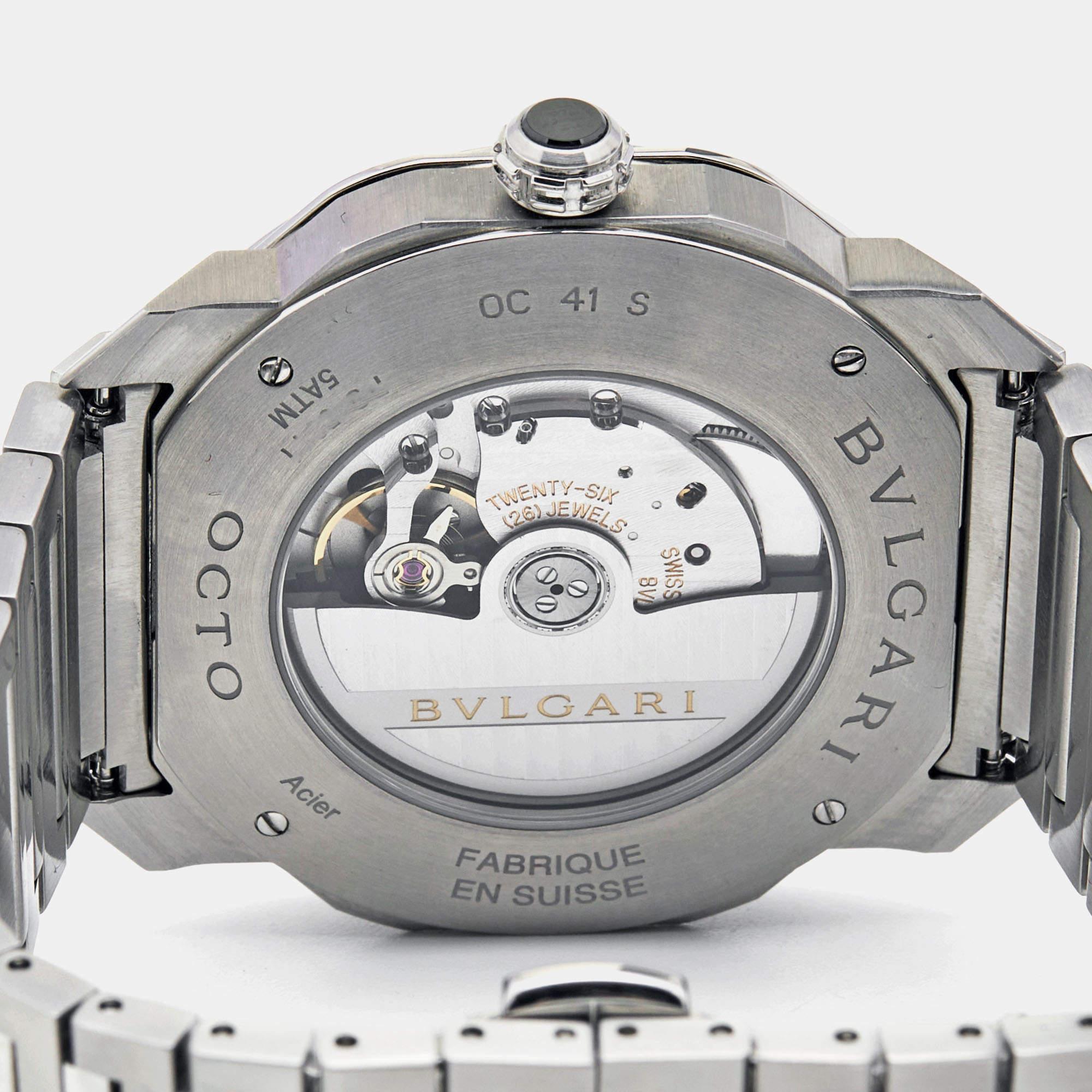Aesthetic Movement Bvlgari Green Stainless Steel Octo Roma 102963 Men's Wristwatch 41 mm