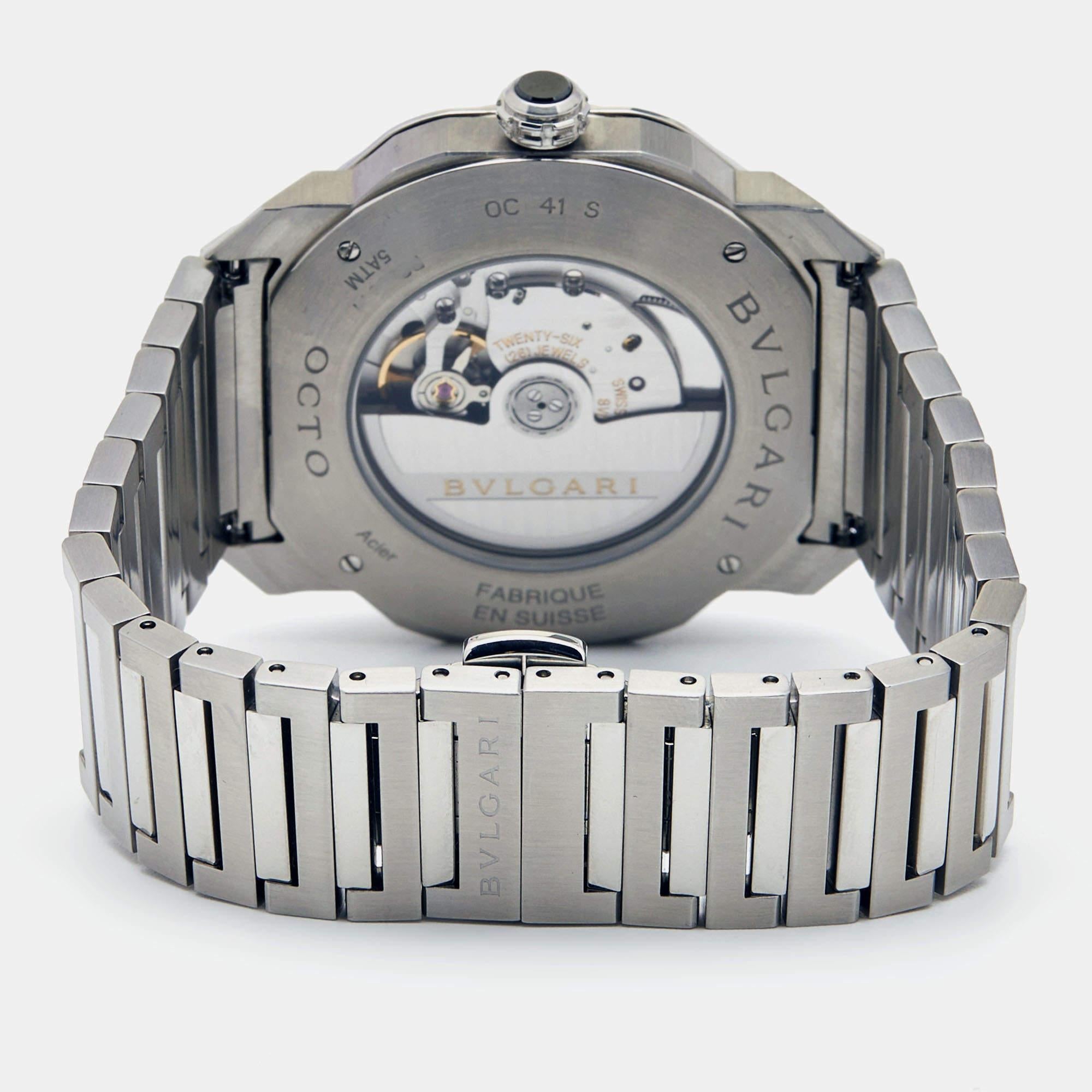 Bvlgari Green Stainless Steel Octo Roma 102963 Men's Wristwatch 41 mm In Excellent Condition In Dubai, Al Qouz 2