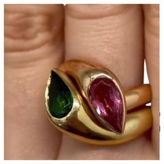 BVLGARI Green Tourmaline Ring in 18KYG & Pink Tourmaline Ring