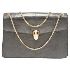 Bvlgari Grey Karung Leather Medium Serpenti Forever Flap Shoulder Bag