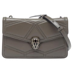 Bvlgari Grey Leather Serpenti Studded Diamond Blast Shoulder Bag