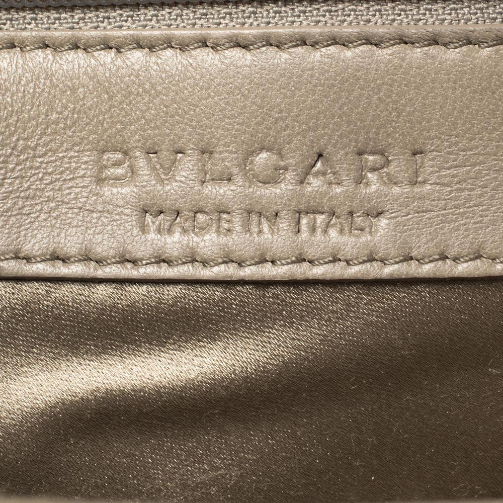 Bvlgari Grey Satin Monete Clutch In Good Condition In Dubai, Al Qouz 2