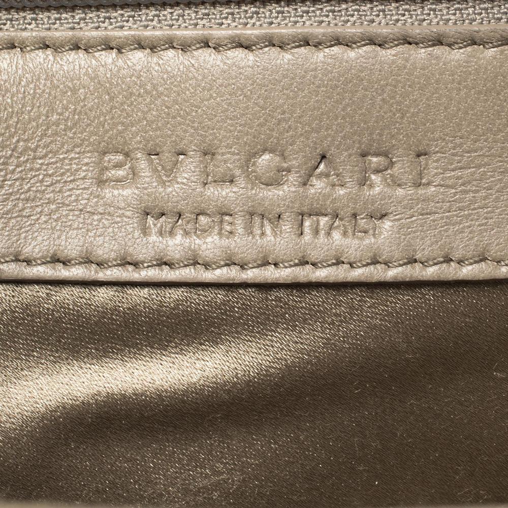 Bvlgari Grey Satin Monete Clutch In Good Condition In Dubai, Al Qouz 2