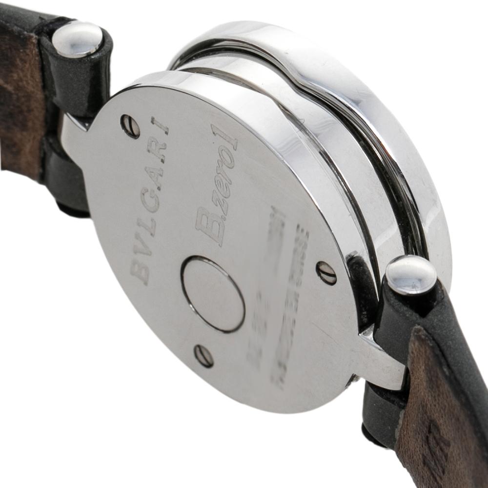 Bvlgari Grey Stainless Steel & Patent Leather Women's Wristwatch 22 mm In Fair Condition In Dubai, Al Qouz 2