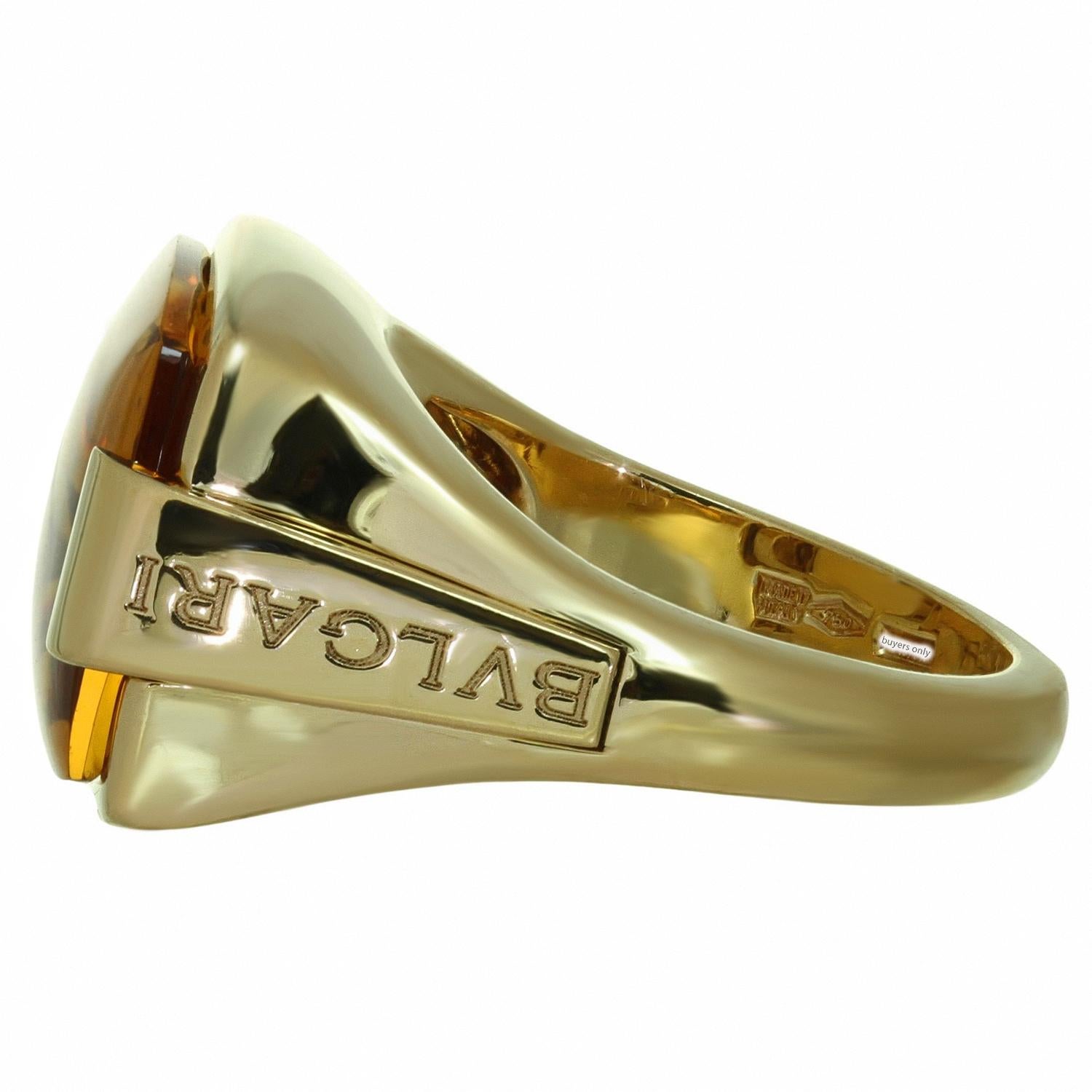 Emerald Cut BVLGARI Groovy Metropolis Citrine 18k Yellow Gold Ring  For Sale