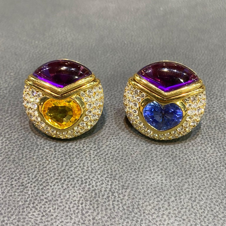 Bvlgari Heart Shape Sapphire and Amethyst Earrings For Sale 1