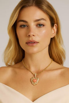 Bvlgari High Jewelry 18K Yellow Gold Diamond and Coral Heart Pendant Necklace