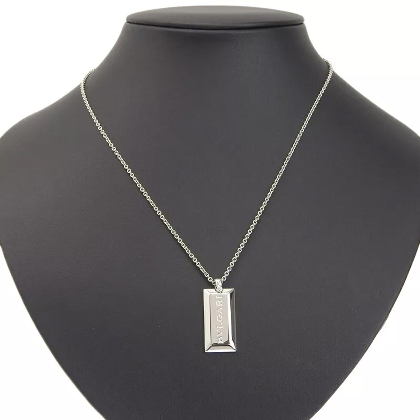 Bvlgari Ingot Diamond Necklace in 18K White Gold 17.71 Inches Pendant In Good Condition For Sale In Aventura, FL