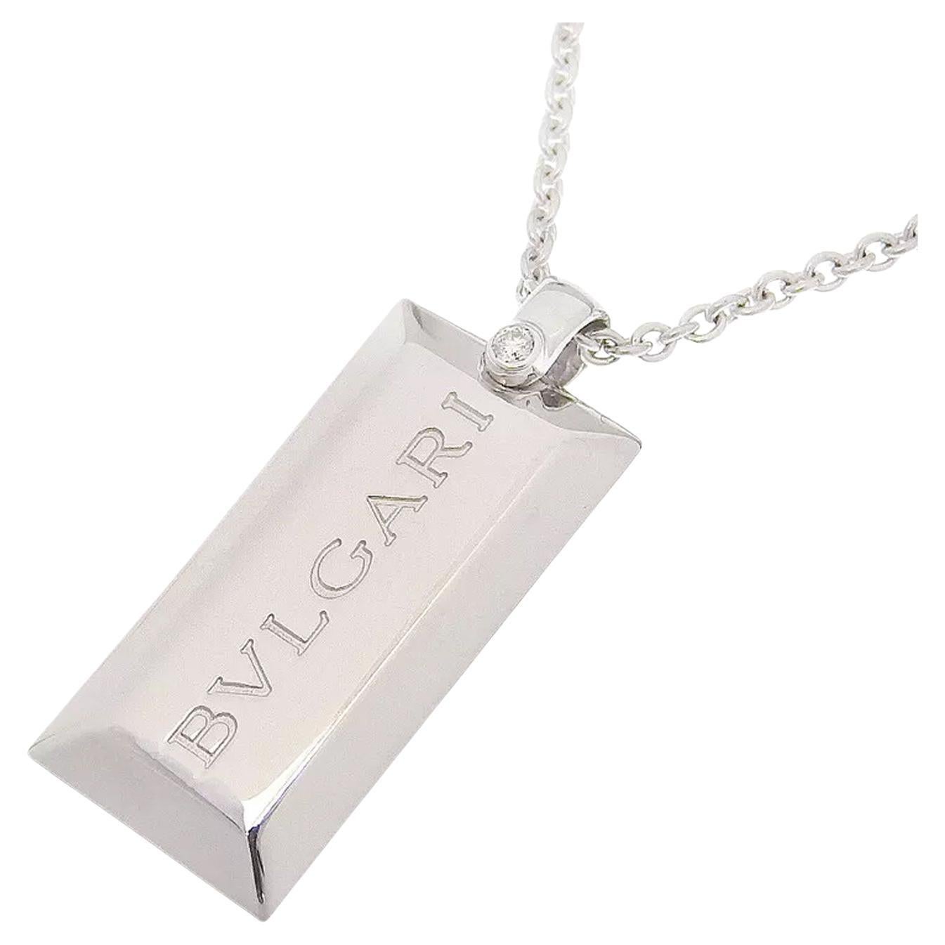Bvlgari Ingot Diamond Necklace in 18K White Gold 17.71 Inches Pendant