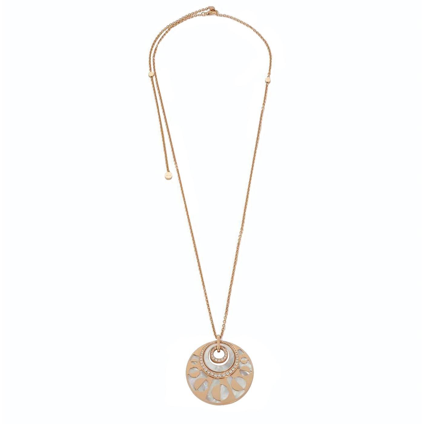 Modernist Bvlgari Intarsio Diamond and Mother of Pearl Pendant Necklace 18k Rose Gold For Sale