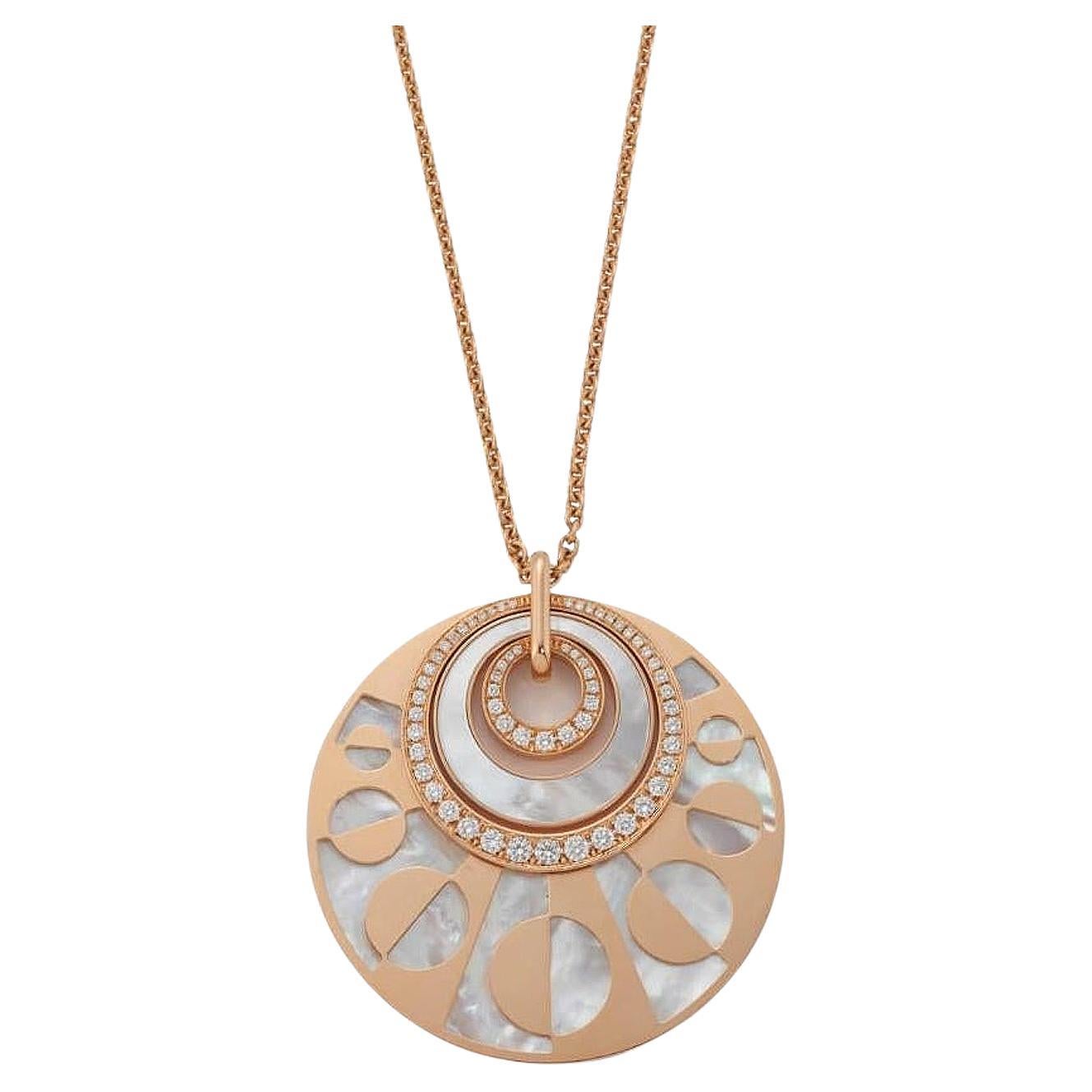 Bvlgari Intarsio Diamond and Mother of Pearl Pendant Necklace 18k Rose Gold