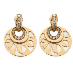 Bvlgari Intarsio Diamond Mother Of Pearl 18K Rose Gold Earrings