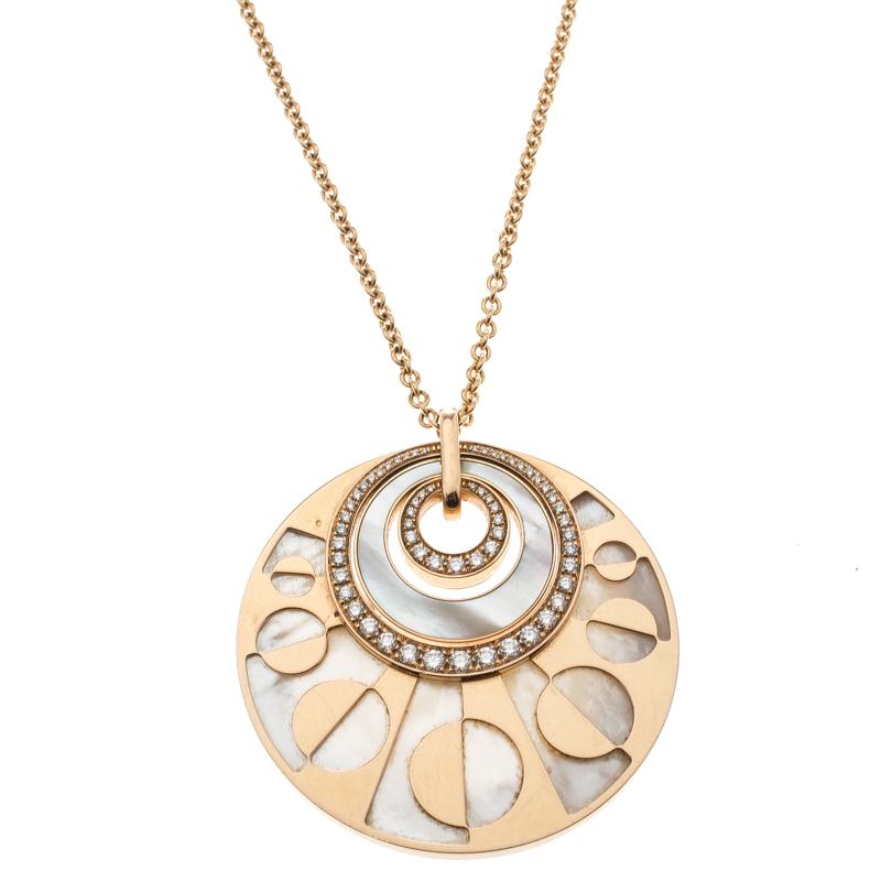 Bvlgari Intarsio Diamond Mother of Pearl 18K Rose Gold Medallion Necklace
