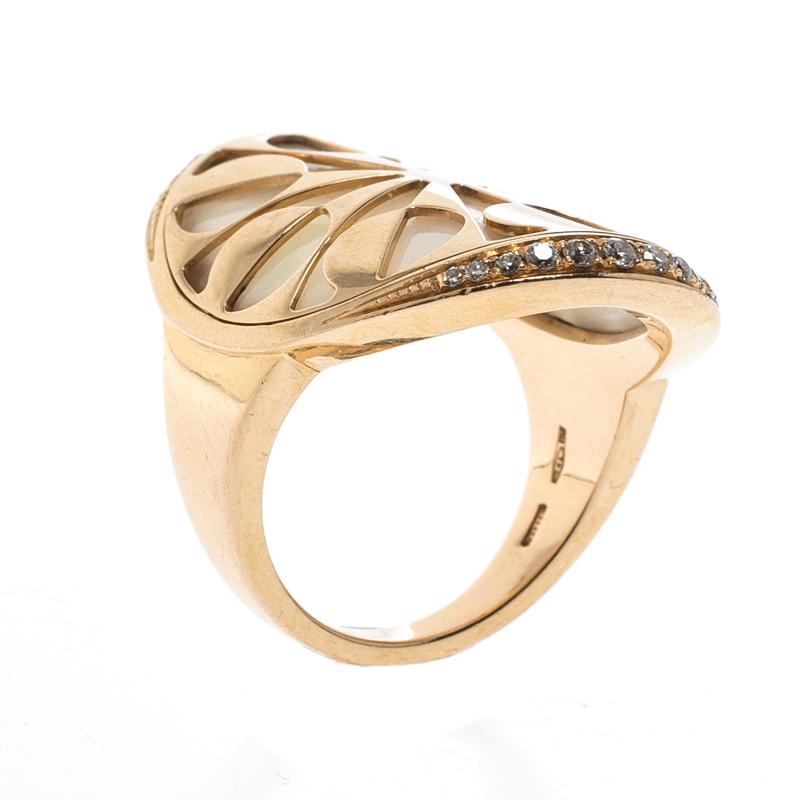 Bvlgari Intarsio Diamond Mother of Pearl 18K Rose Gold Ring For