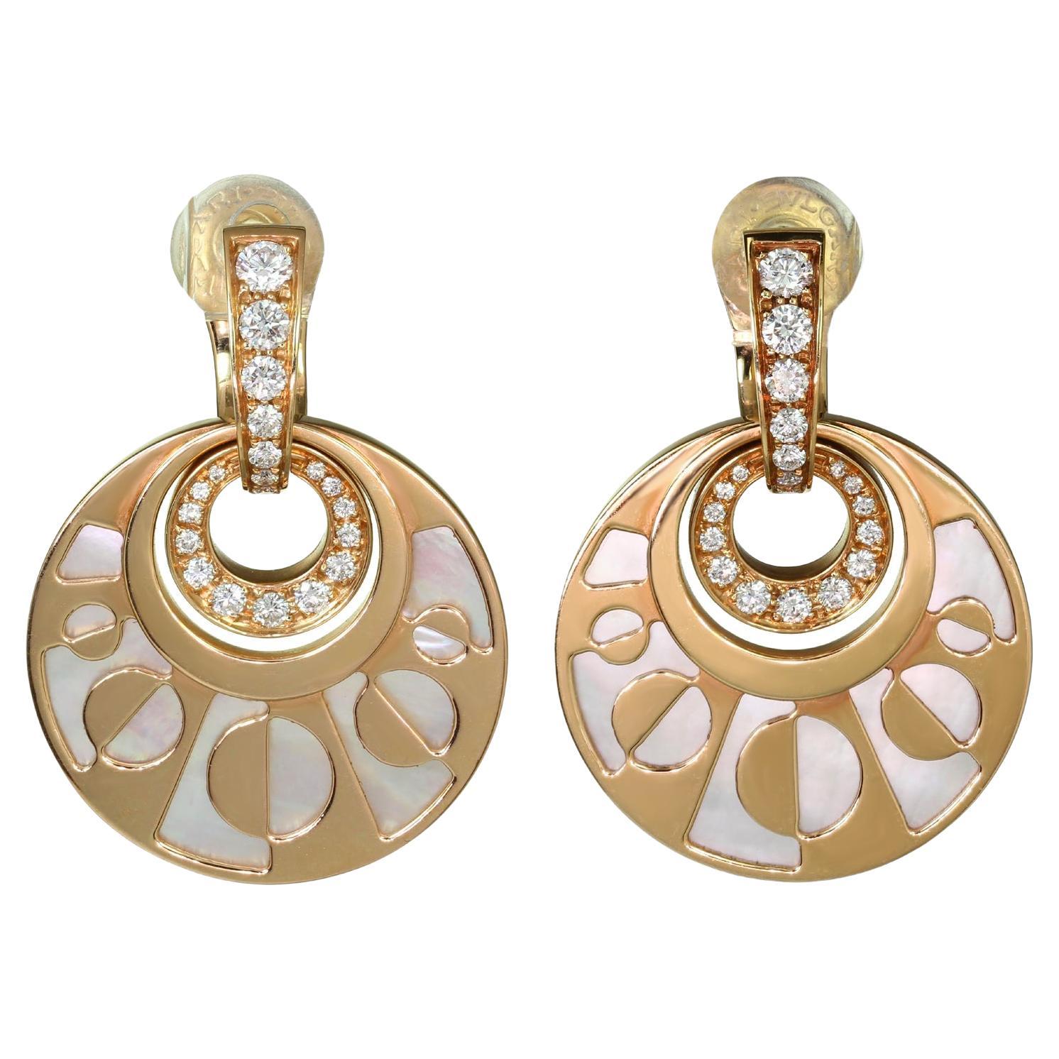 Bvlgari Intarsio Diamond Mother-Of-Pearl Rose Gold Pendant Earrings