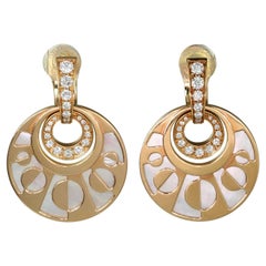 Vintage Bvlgari Intarsio Diamond Mother-Of-Pearl Rose Gold Pendant Earrings