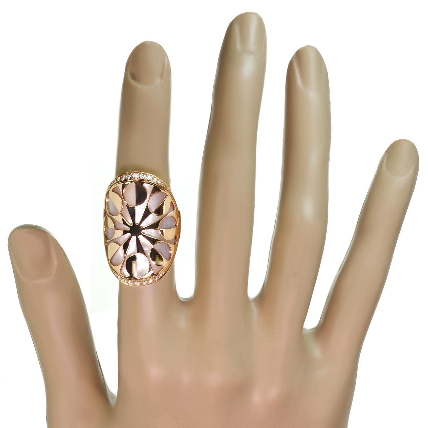 Brilliant Cut BVLGARI Intarsio Diamond Mother-of-Pearl Rose Gold Ring Size 51 For Sale