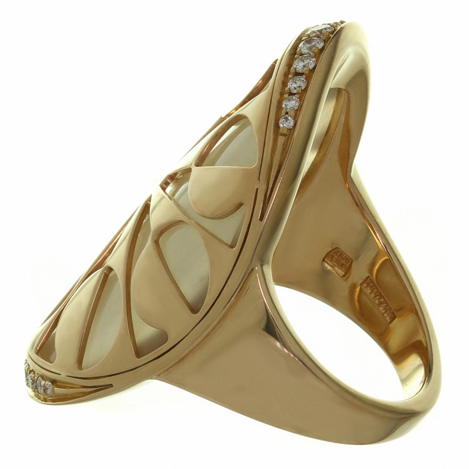 BVLGARI Intarsio Diamant Perlmutt Roségold Ring Größe 51 im Angebot 2