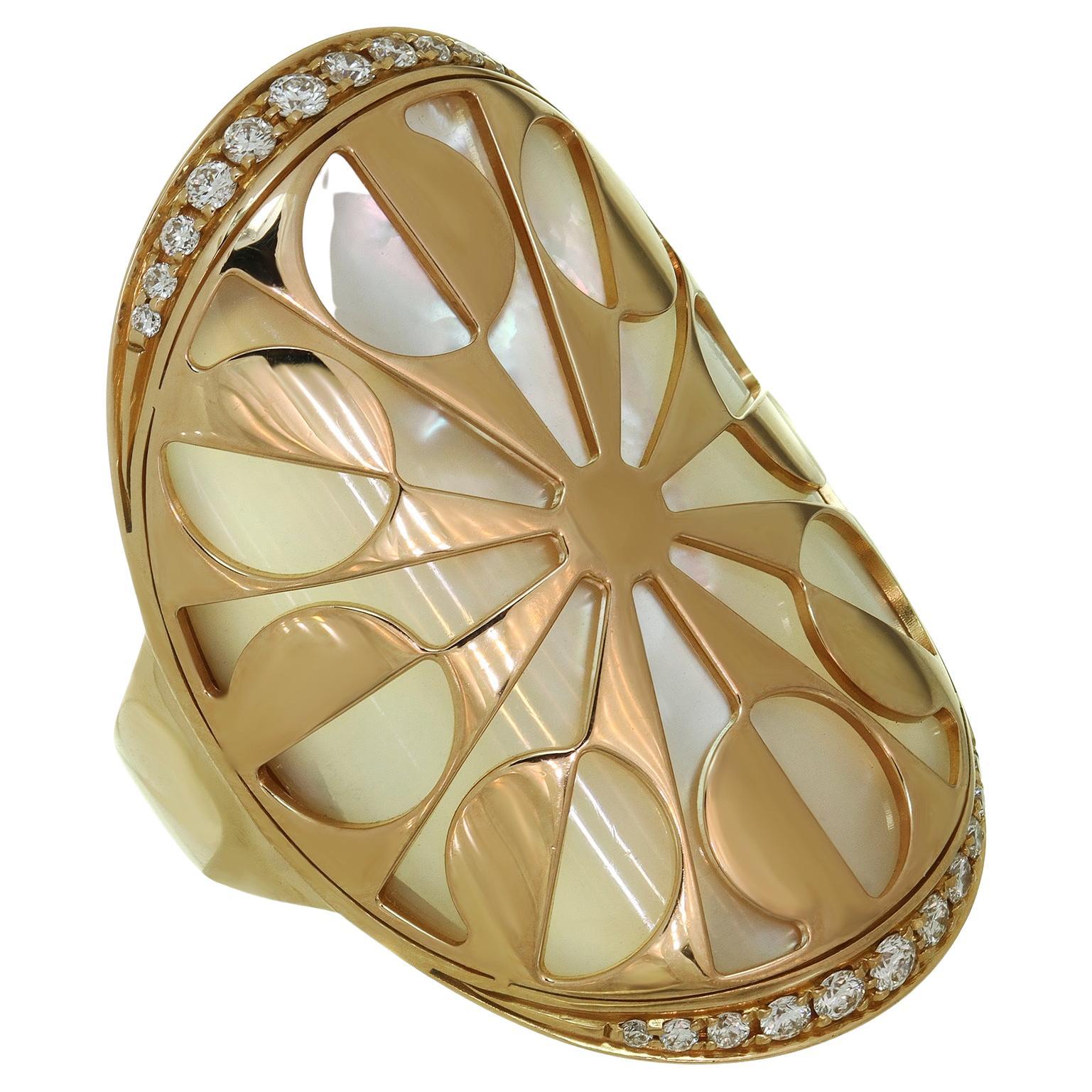 BVLGARI Intarsio Diamant Perlmutt Roségold Ring Größe 51 im Angebot