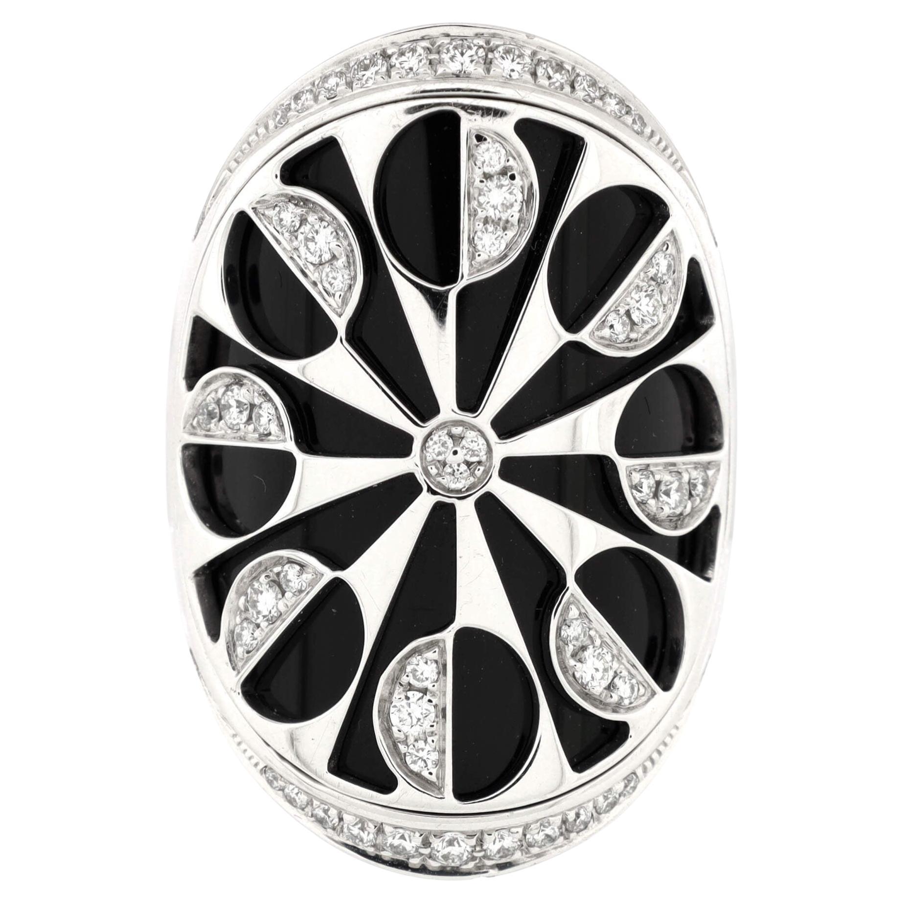 Bvlgari Intarsio Ring 18K White Gold with Onyx and Diamonds