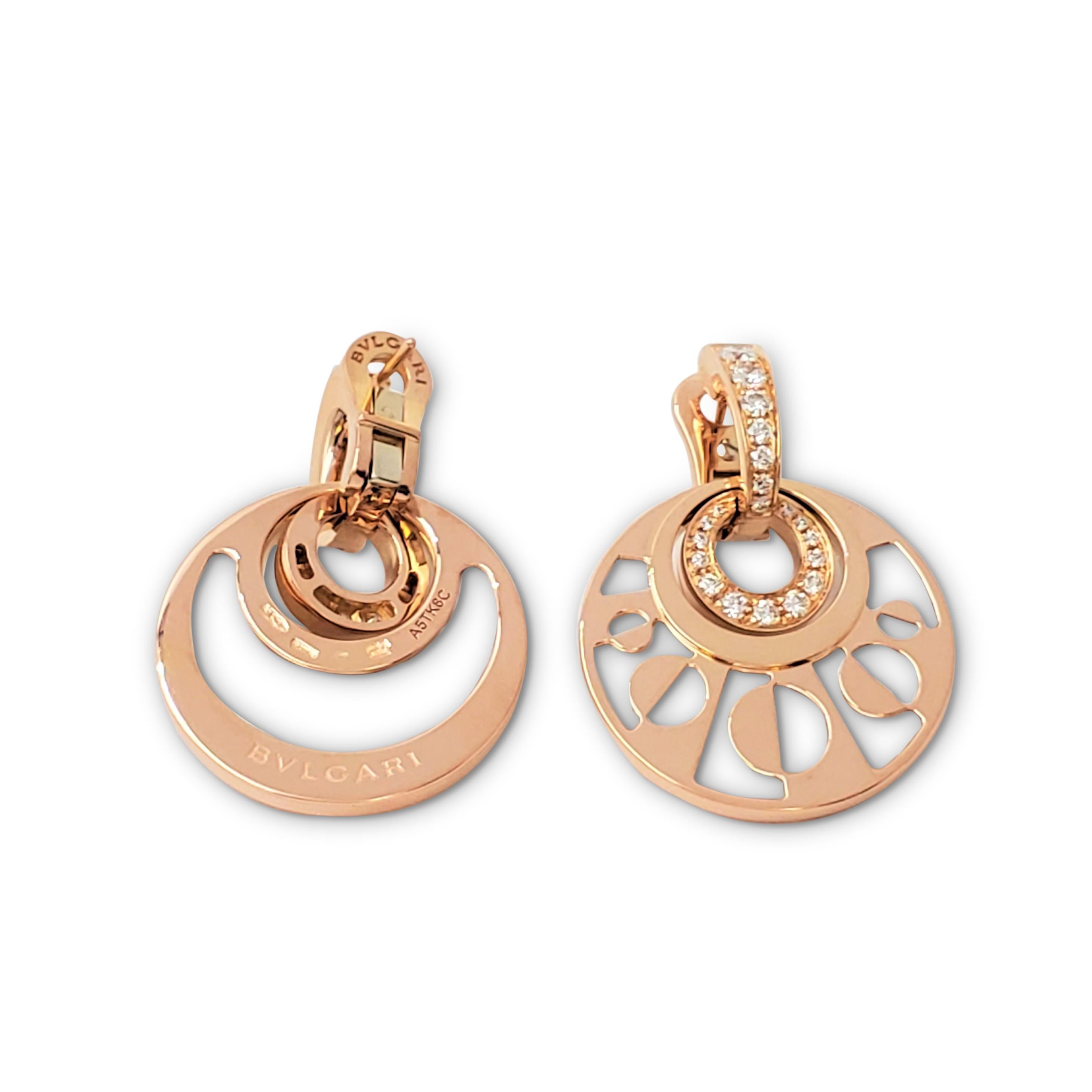 Round Cut Bvlgari 'Intarsio' Rose Gold Mother-of-Pearl and Diamond Pendant Earrings