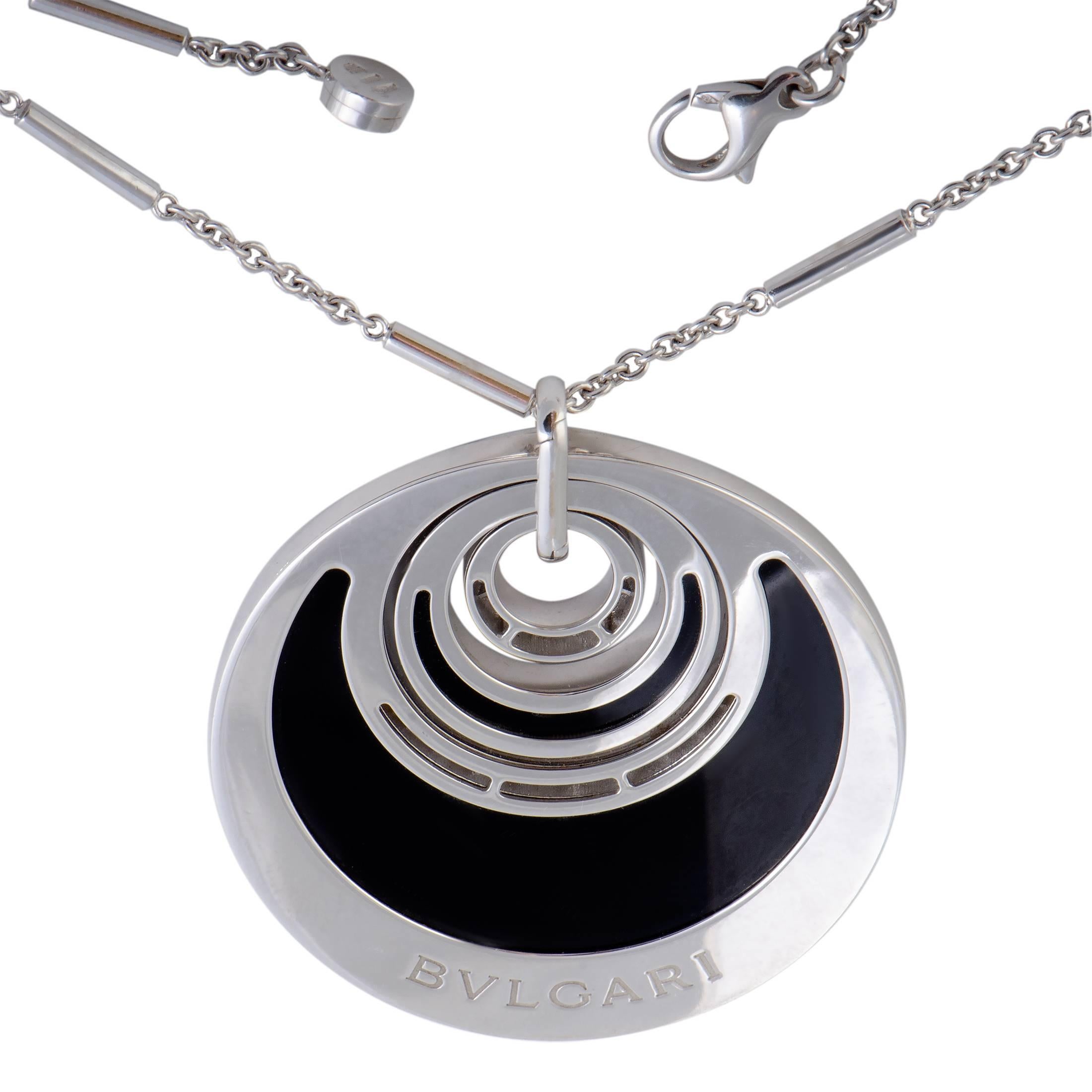 Bvlgari Intrasio 18 Karat White Gold Diamond and Onyx Large Pendant Necklace In New Condition In Southampton, PA