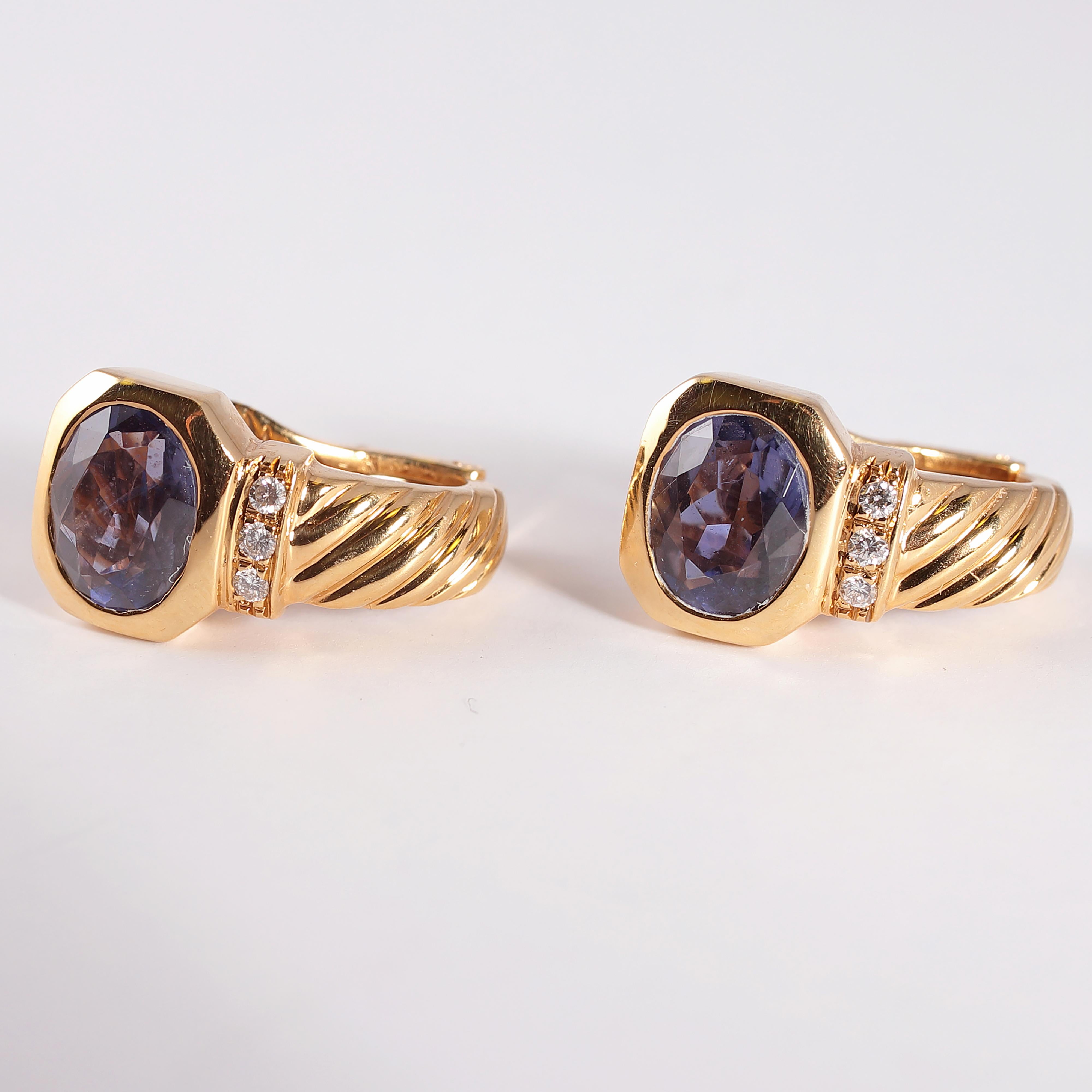 Women's or Men's Bvlgari Iolite Diamond Yellow Gold Earrings