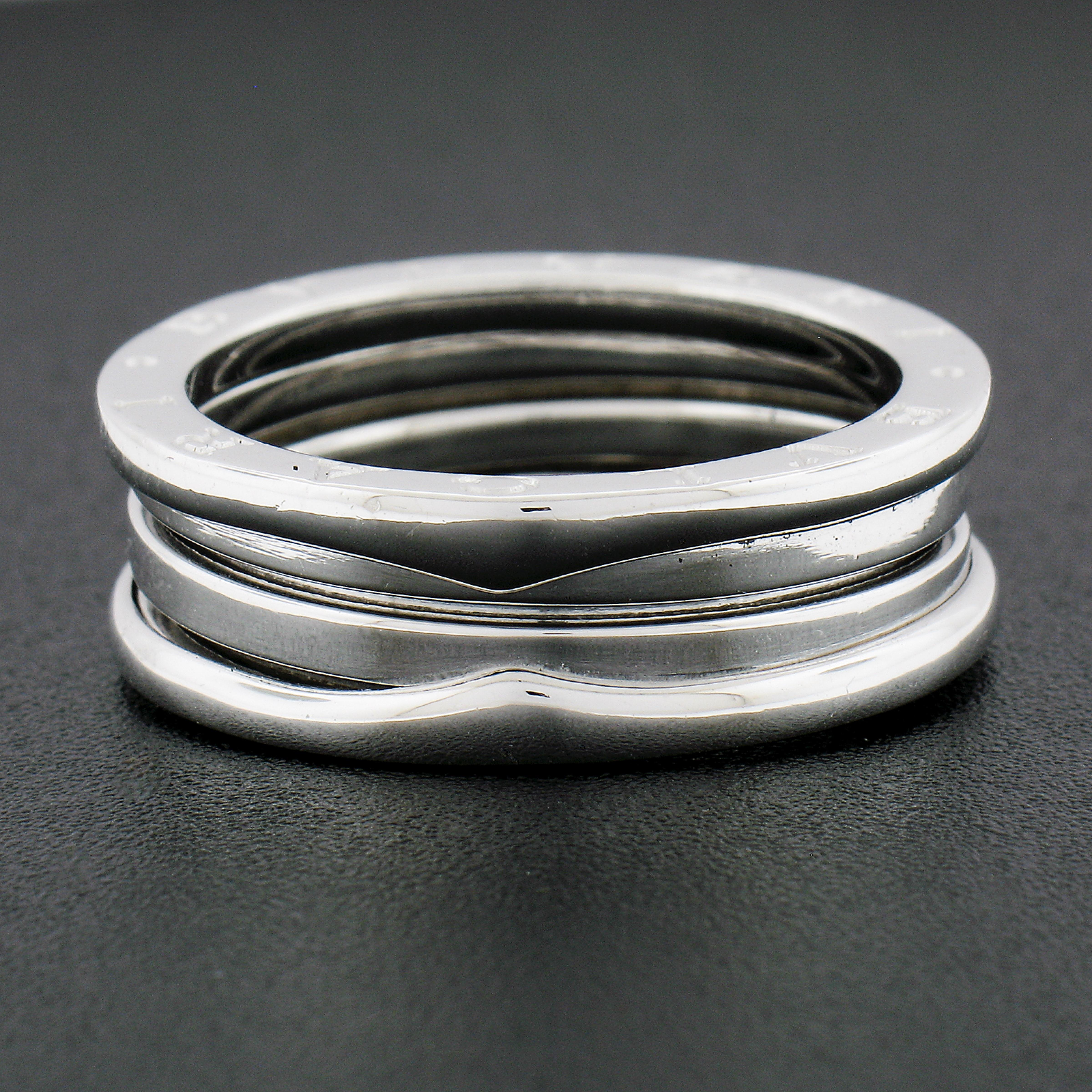 Bvlgari Italian 18k White Gold 7,6mm Large B. Zero Wedding 3 Band Ring Taille 62 Excellent état - En vente à Montclair, NJ