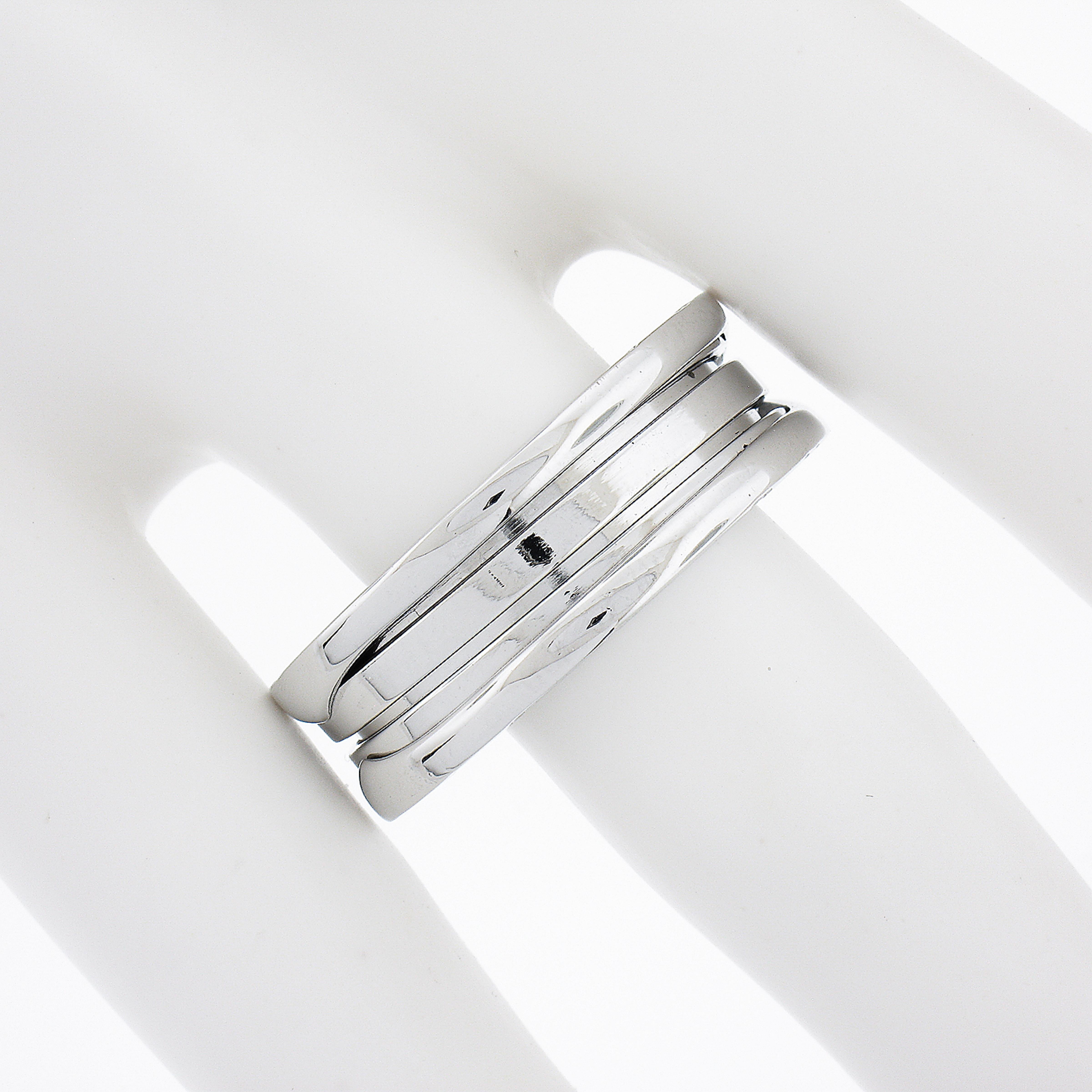 Bvlgari Italian 18k White Gold 7,6mm Large B. Zero Wedding 3 Band Ring Taille 62 Unisexe en vente
