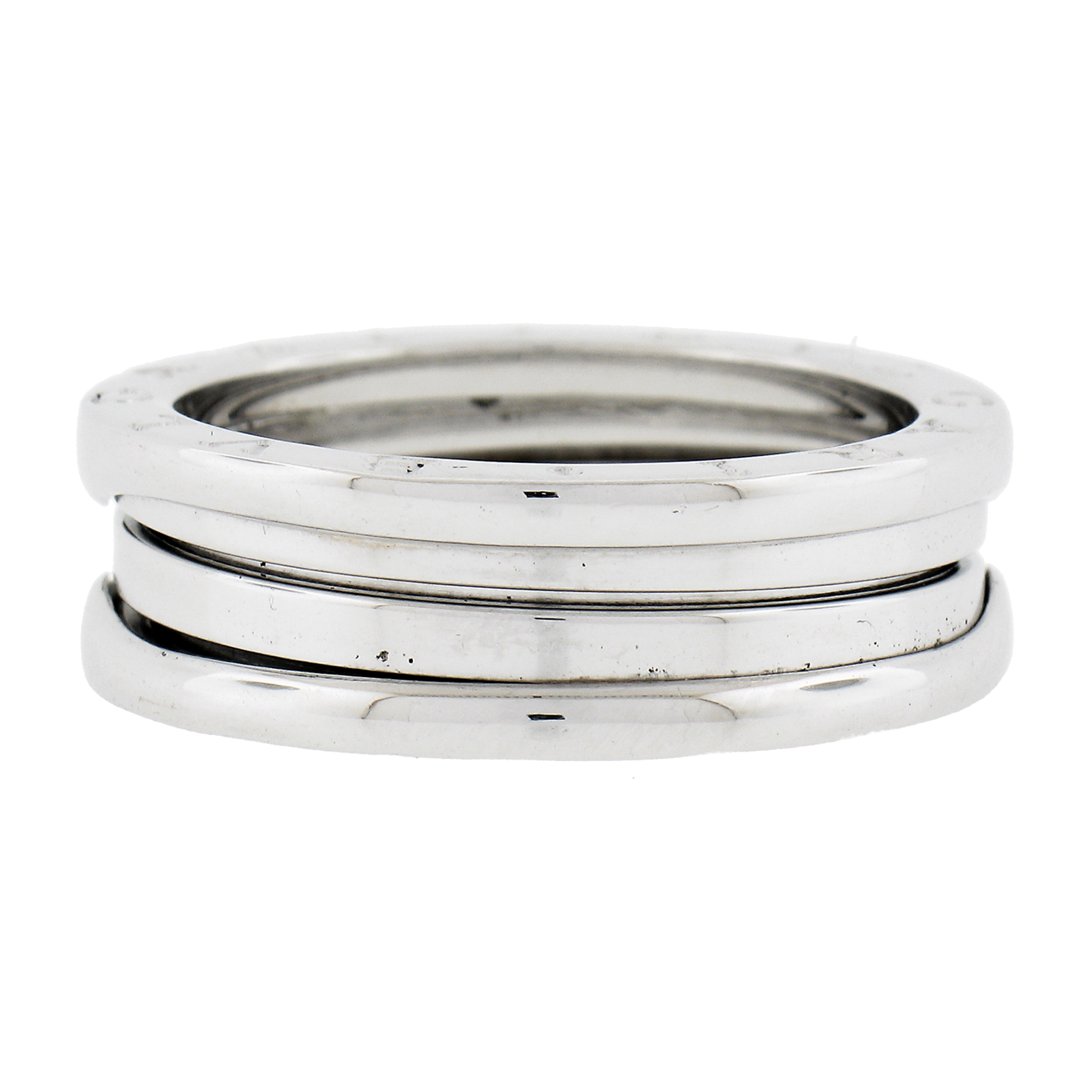 Bvlgari Italian 18k White Gold 7,6mm Large B. Zero Wedding 3 Band Ring Taille 62 en vente 1