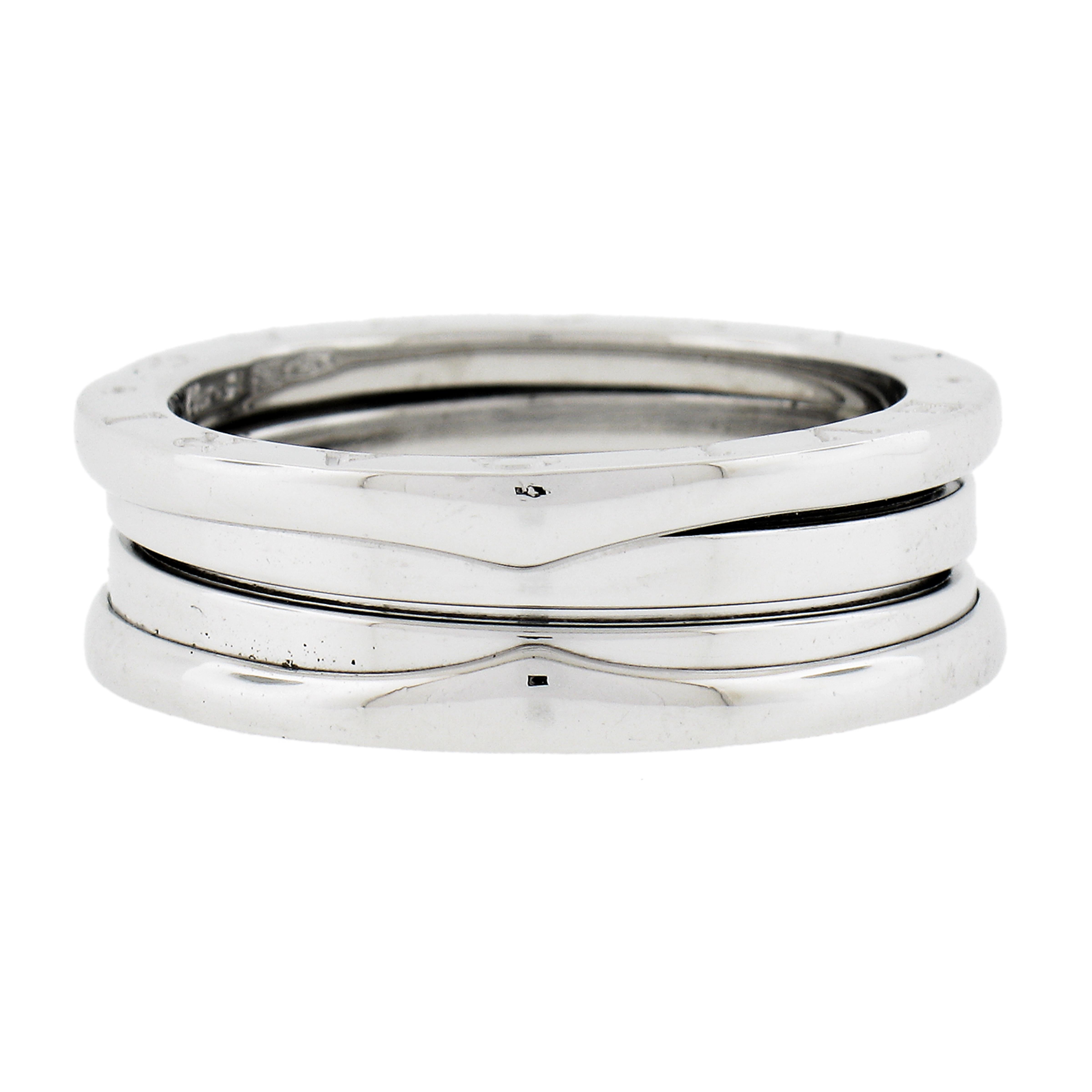 Bvlgari Italian 18k White Gold 7,6mm Large B. Zero Wedding 3 Band Ring Taille 62 en vente 2