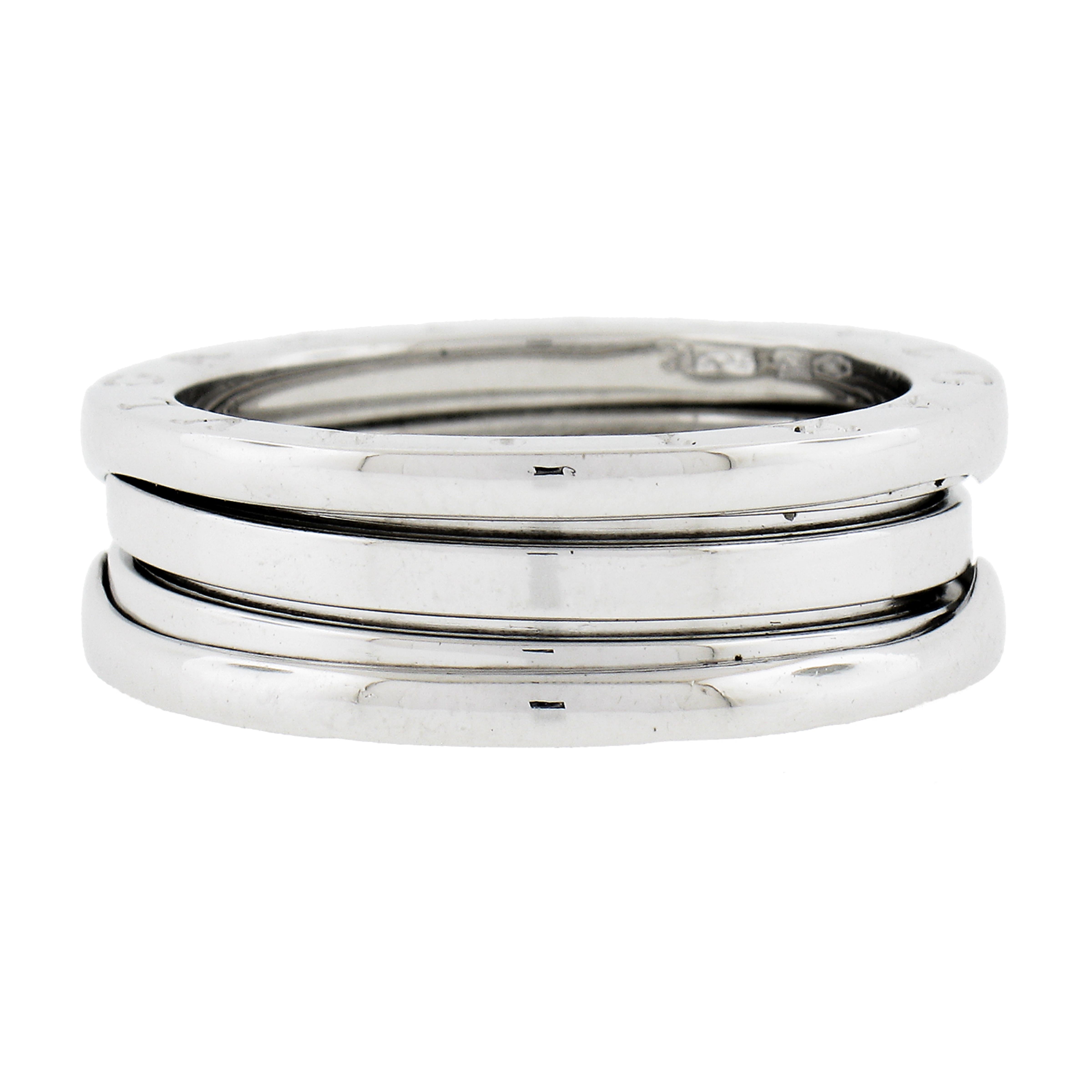 Bvlgari Italian 18k White Gold 7,6mm Large B. Zero Wedding 3 Band Ring Taille 62 en vente 3