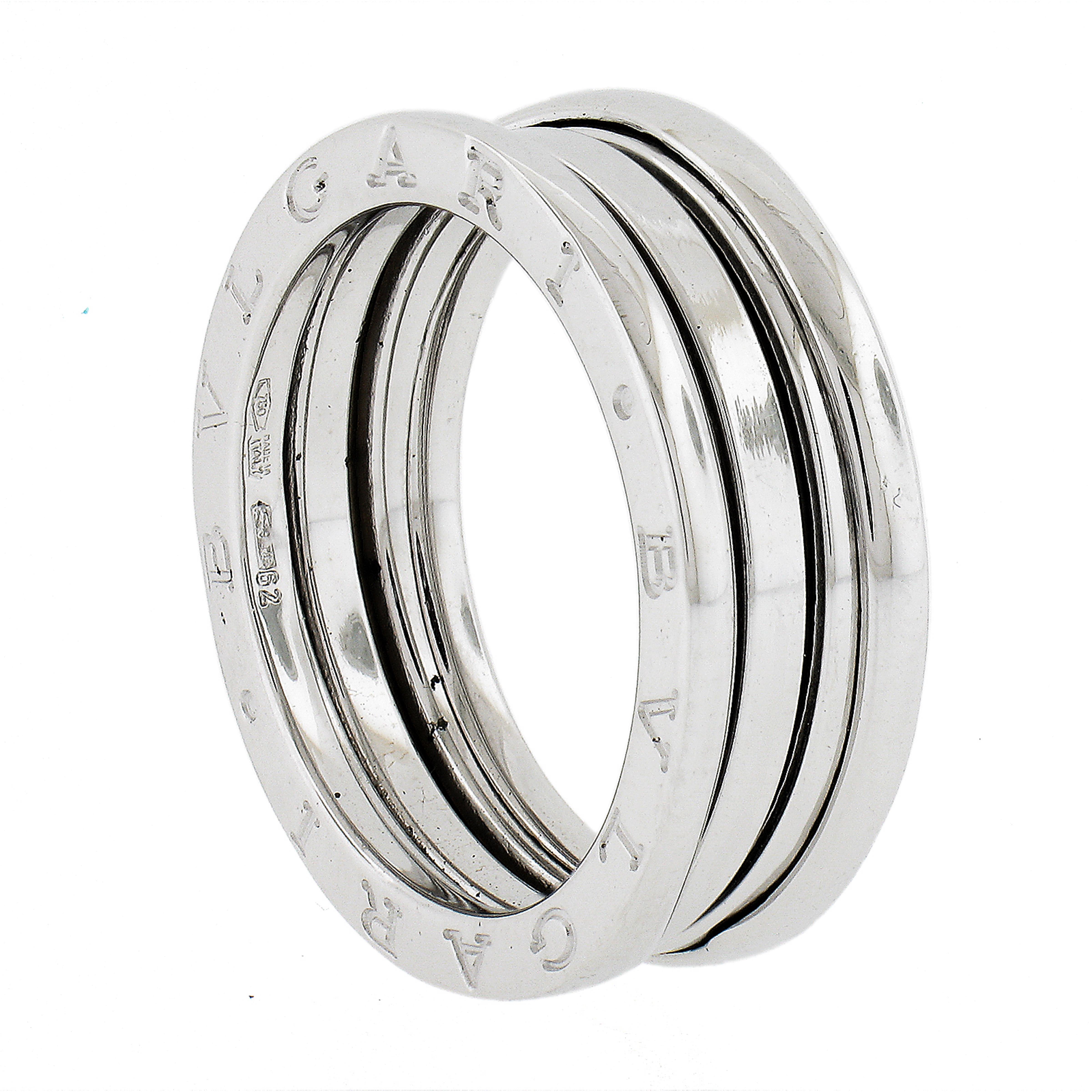 Bvlgari Italian 18k White Gold 7.6mm Wide B. Zero Wedding 3 Band Ring Size 62 For Sale 5