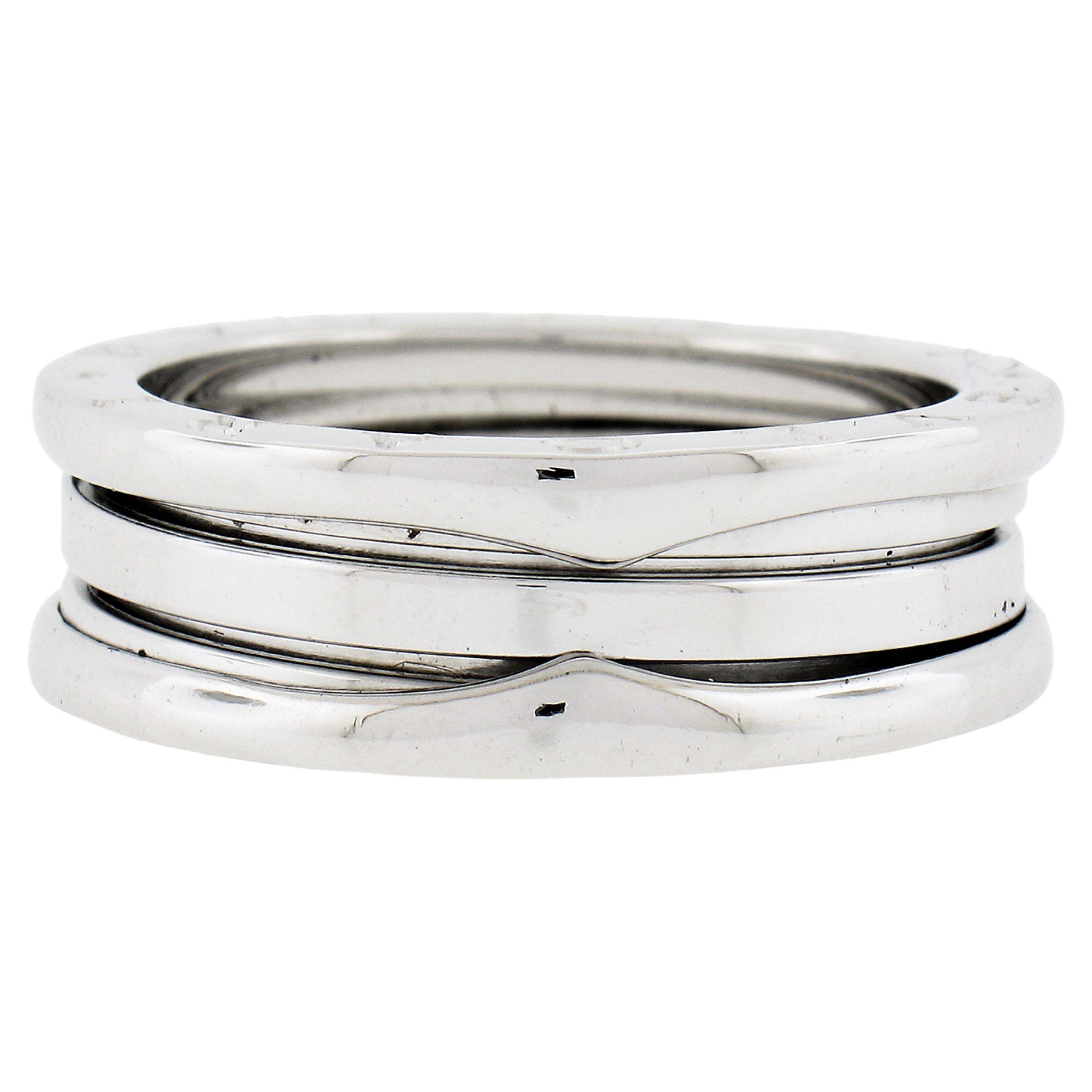 Bvlgari Italian 18k White Gold 7,6mm Large B. Zero Wedding 3 Band Ring Taille 62 en vente