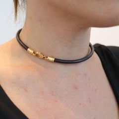BVLGARI Italian Contemporary Necklace In Brown Leather And 18Kt Yellow Gold