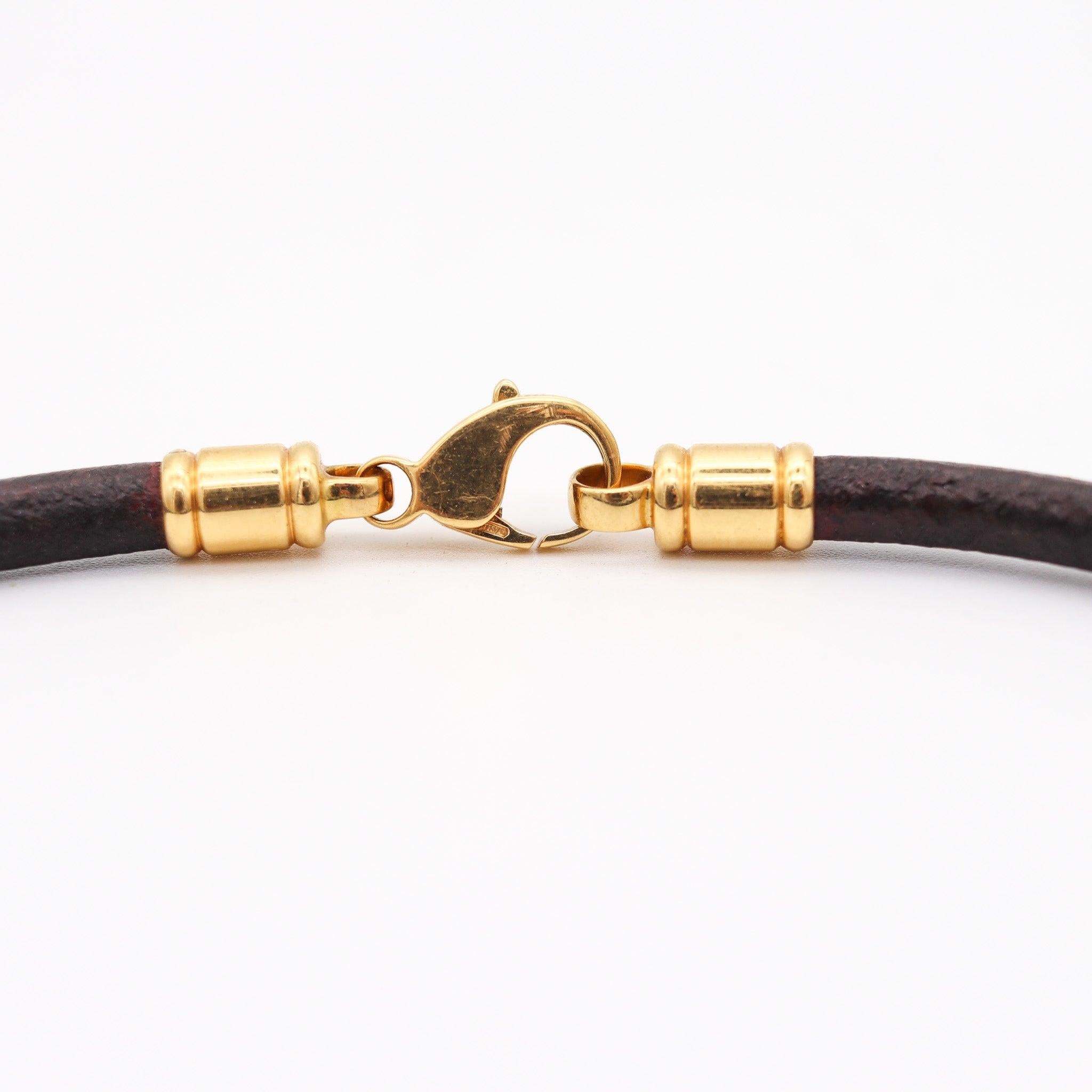 Women's or Men's BVLGARI Italian Contemporary Necklace In Brown Leather And 18Kt Yellow Gold