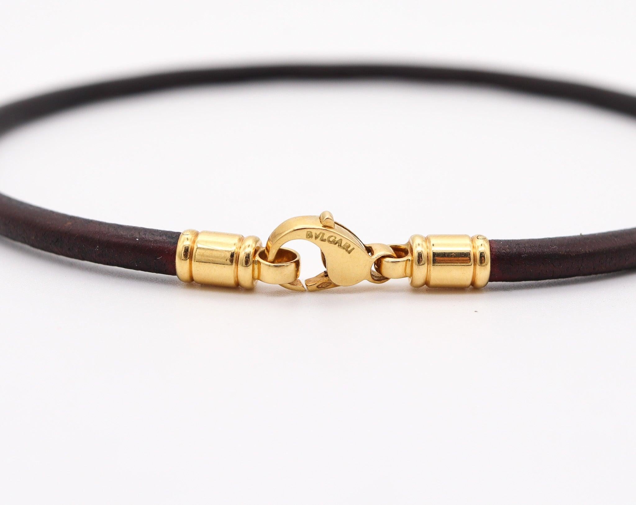 BVLGARI Italian Contemporary Necklace In Brown Leather And 18Kt Yellow Gold 1