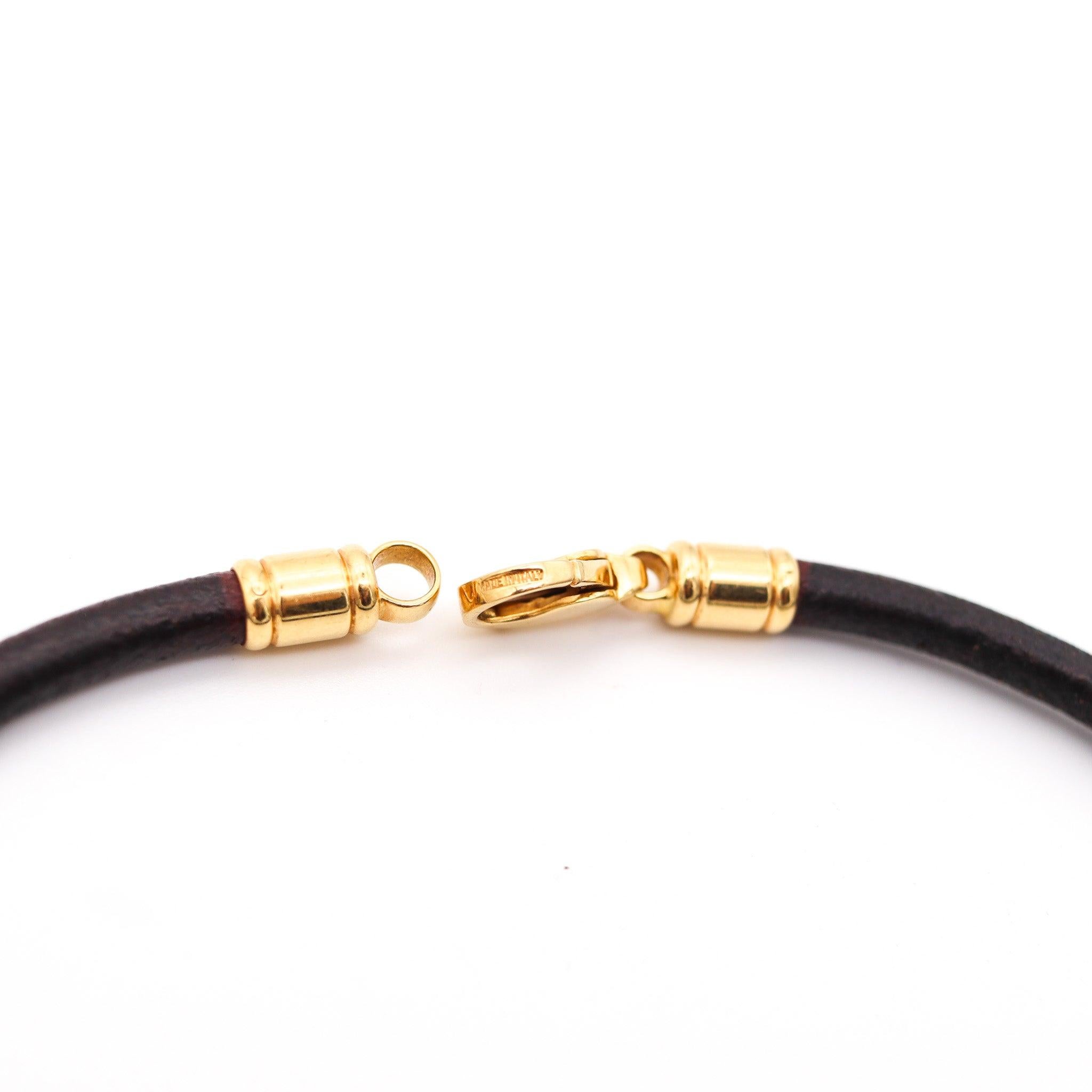 BVLGARI Italian Contemporary Necklace In Brown Leather And 18Kt Yellow Gold 3