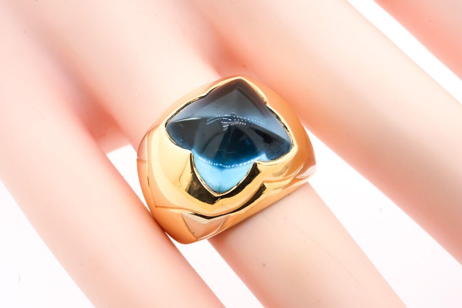 BVLGARI ITALY 18k Gold & Topaz Pyramid Ring Vintage In Excellent Condition For Sale In Beverly Hills, CA