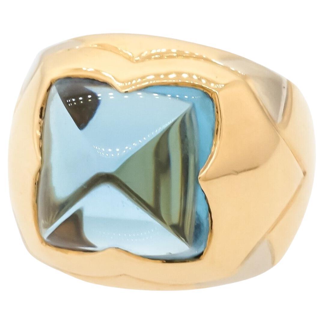 BVLGARI ITALY 18k Gold & Topaz Pyramid Ring Vintage For Sale